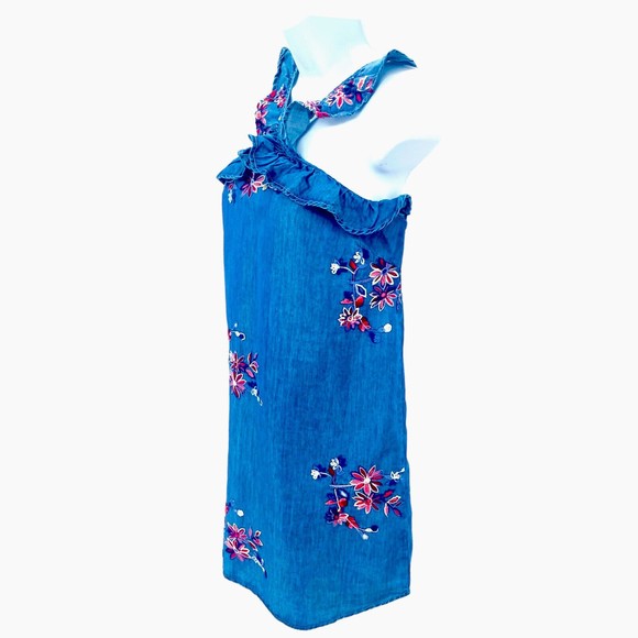 Romeo + Juliet Couture NEW Floral Embroidered Chambray Denim Mini Dress Sz Med - Picture 3 of 9